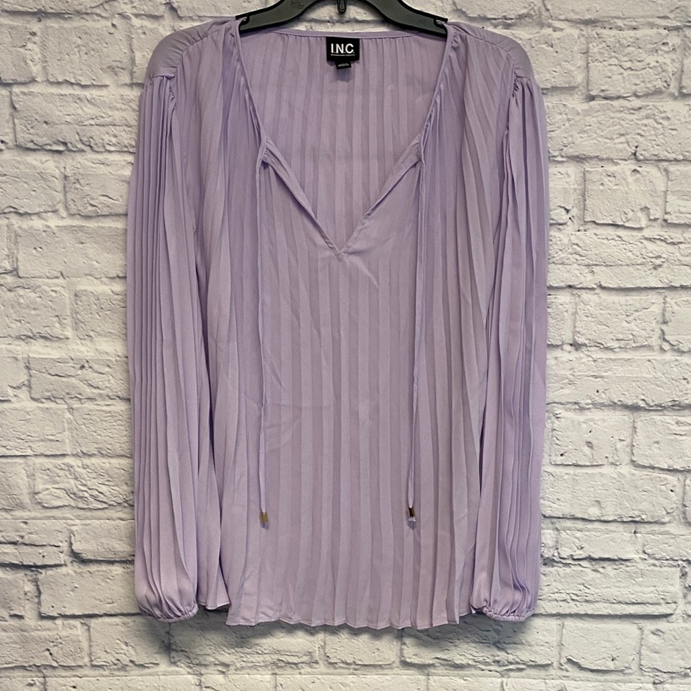 INC International Concepts Lilac Pleated Blouse Size L